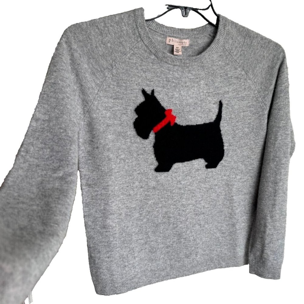 NWT $259 Philosophy Women's 100% Cashmere Sweater With Scottie dog Size  LARGE